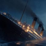 Screenshots from TikTok of woman using Titanic props and blue sheets to recreate Titanic
