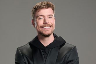 A photo of MrBeast against a wall of dollar signs.