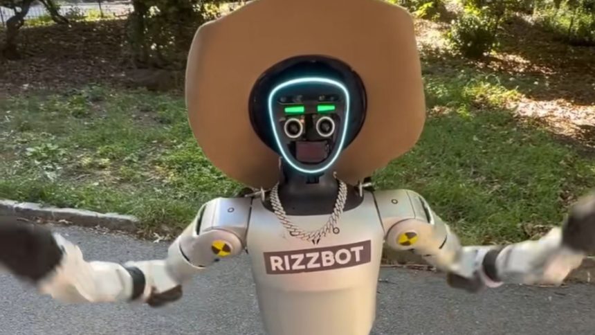 A photo of Pokimane looking shocked next to a robot.