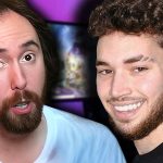 asmongold in a white shirt staring at the camera in his staring room