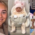 Mikayla matthews with newborn doing stiletto challenge