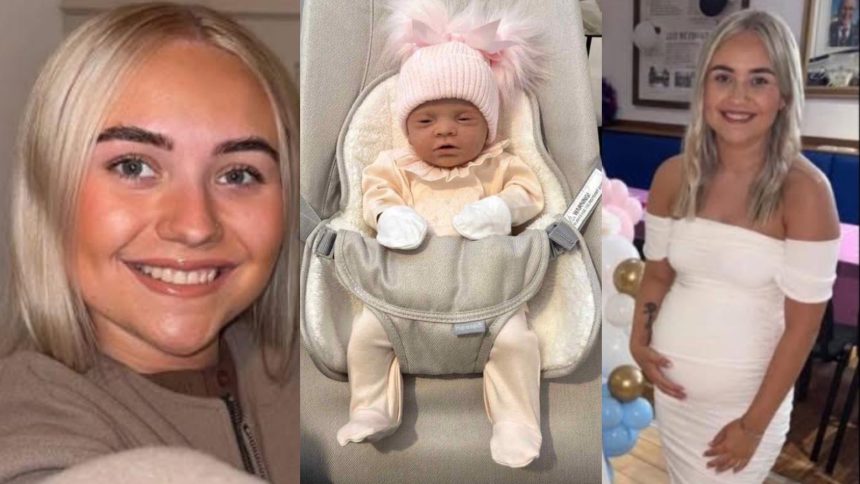 Mikayla matthews with newborn doing stiletto challenge