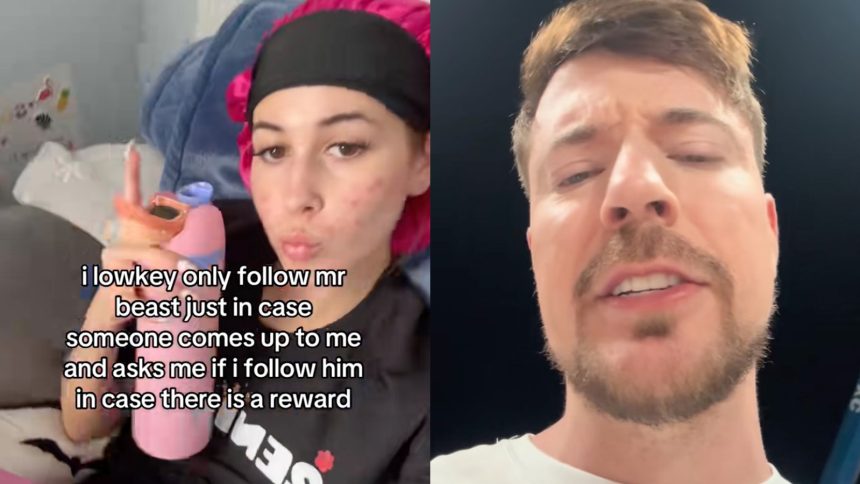 A photo of MrBeast against a background of dollar signs.