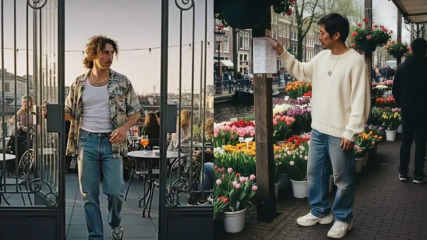 Man running against sunset