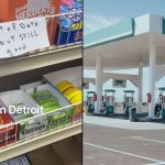 Woman biting into a sandwich while squinting her eyes