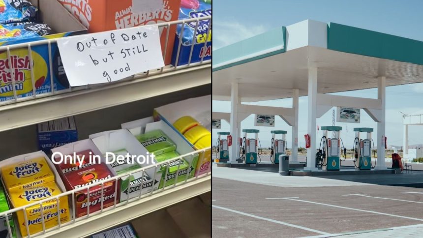 Woman biting into a sandwich while squinting her eyes