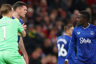 Everton’s Gueye sent off after slapping teammate Keane in Premier League match against Manchester United
