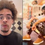 Woman standing next to billboard with Marry Lisa text on it