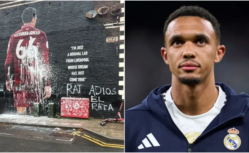 ‘Traitor’ at Anfield? Trent Alexander-Arnold’s mural targeted ahead of emotional Champions League return: Why Liverpool fans turned on ex-player after Real Madrid move
