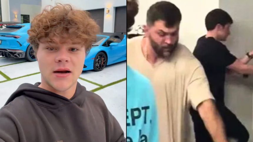 Jack Doherty talking to camera alongside Andrei Arlovski shouting in white shirt