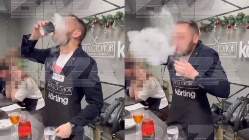 russian man drinks liquid nitrogen cocktail