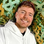 MrBeast holding giant bar of blue feastables chocolate