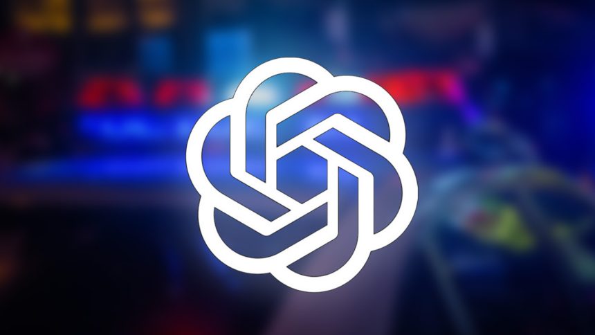 Police car in the background with ChatGPT logo in the foreground