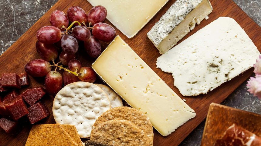 picture of cheese with grapes