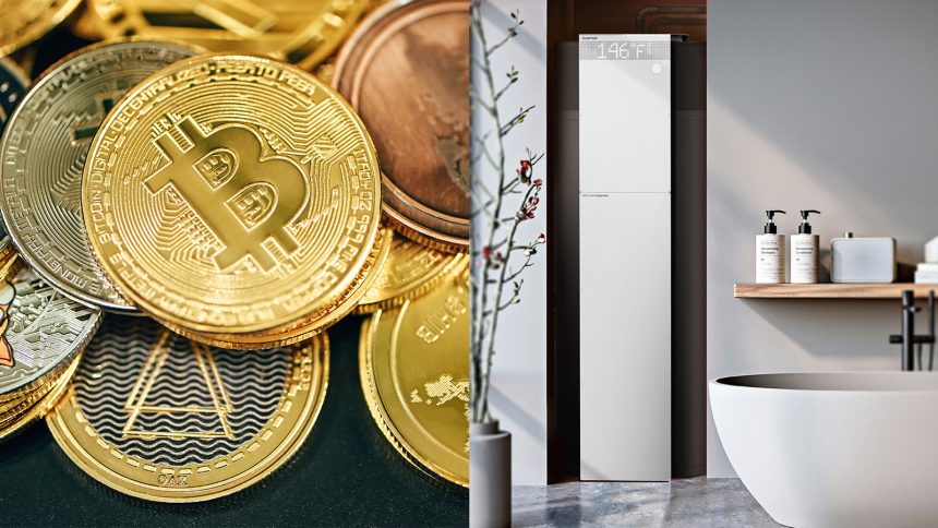 bitcoin on the left, superheat water heater on the right