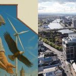 Mural on the left, Glasgow Skyline on the right