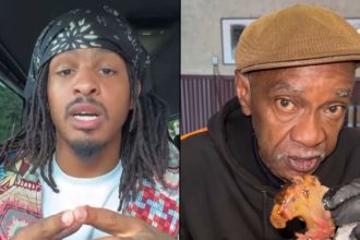 Keith Lee and Mr Tendernism talking to camera while holding food