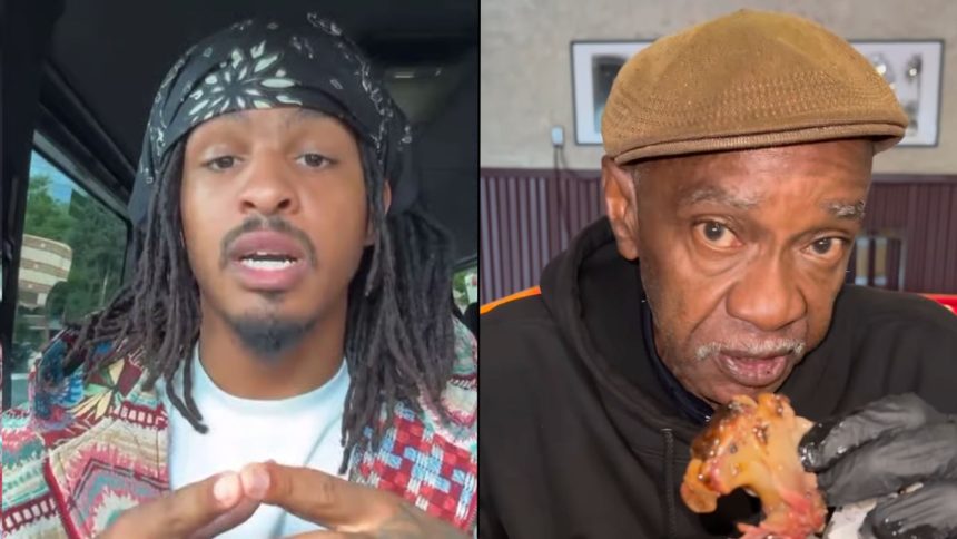 Keith Lee and Mr Tendernism talking to camera while holding food