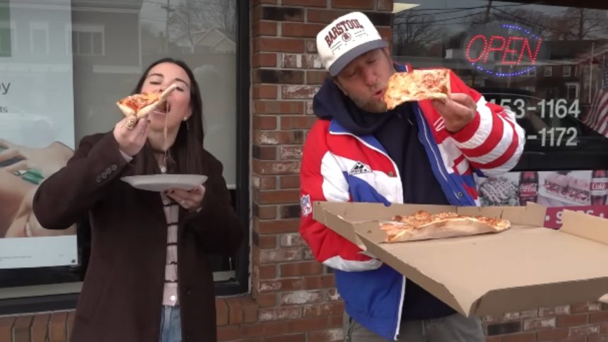 dave portnoy and Ann Michael Maye reviewing Gianni's Deli and Pizza