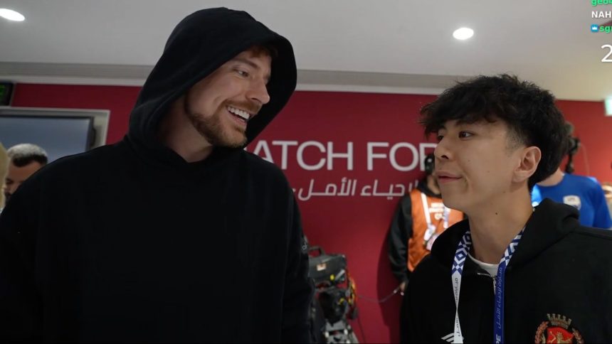MrBeast in hood and Ray face-to-face in locker room talking