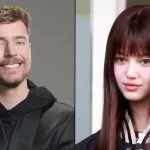 MrBeast smiling at camera alongside Danielle Walsh posing outside door