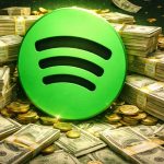 spotify logo surrounded by money
