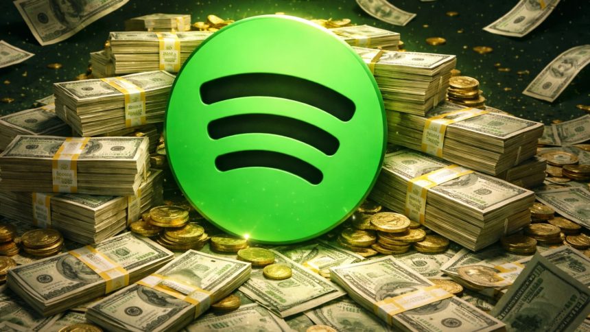 spotify logo surrounded by money
