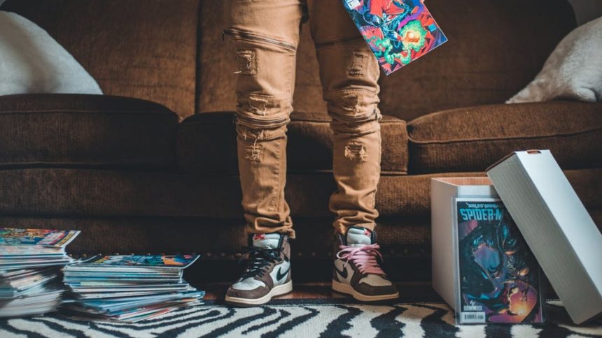 Comic books in a box on the floor
