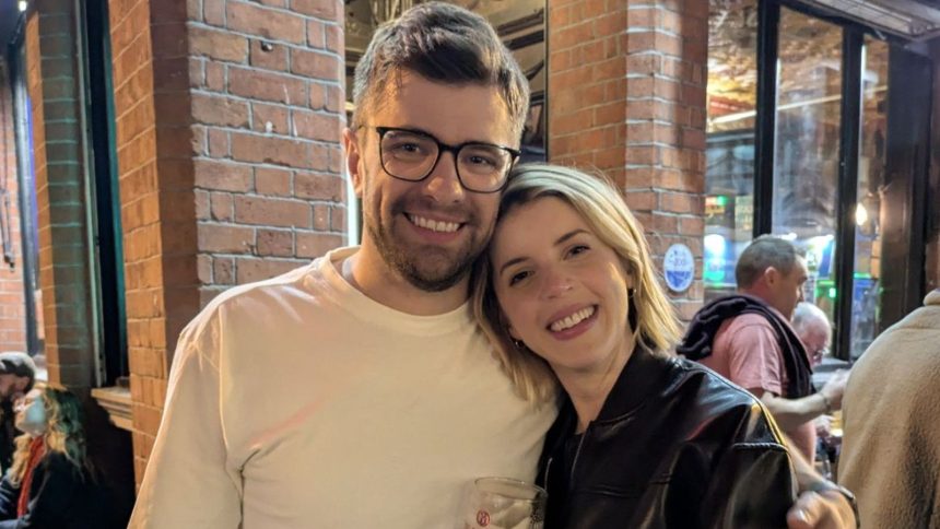 Theresa Rowley and Sean Rooney posing outside pub in IReland