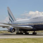 Outside of ultra-rare boeing 747sp plane on tarmac