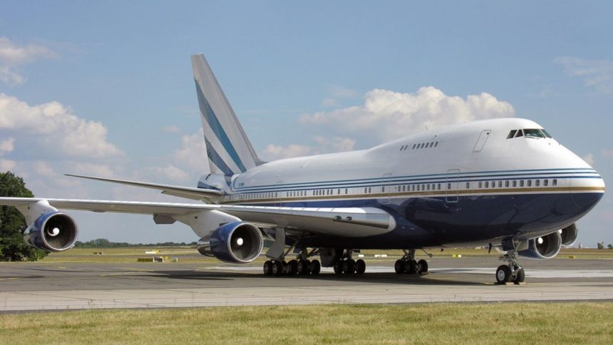 Outside of ultra-rare boeing 747sp plane on tarmac