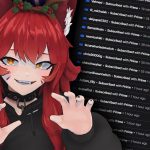 FoxxyLilly's VTuber model alongside screenshots of notifications from her Twitch channel.