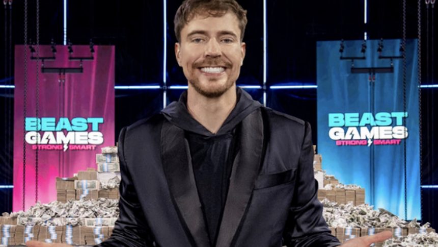 MrBeast standing in front of piles of money in the Beast Games Season 2 poster