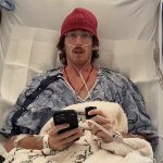 A photo of Brandon Buckingham in the hospital.