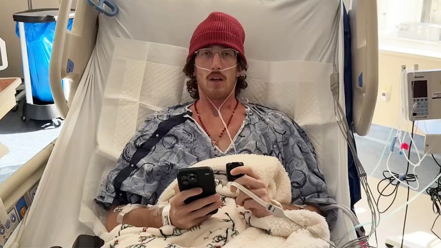 A photo of Brandon Buckingham in the hospital.