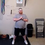 A photo of YouTuber Skip, aka The Isolation Year, working out on stream.