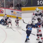 kids fight in under 8 hockey game