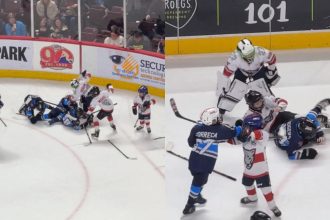 kids fight in under 8 hockey game