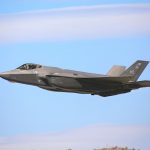 F35 fighter jet flying throuhg the sky