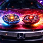 beyblade battling on honda civic hood