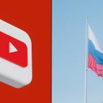 YouTube logo alongside russian flag flapping in wind