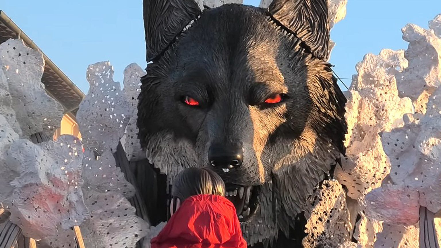 A photo of the Little Red Riding Hood float at the 2026 Carnival di Viareggio.