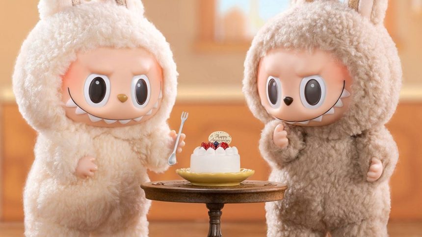 Labubus eating a cake