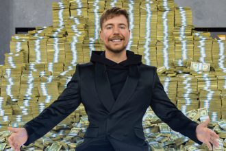 MrBeast on a pile of money