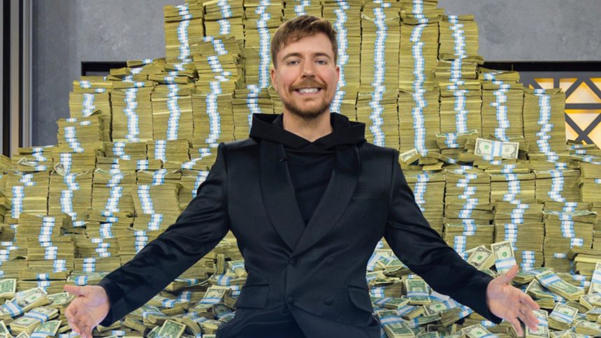 MrBeast on a pile of money