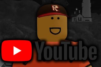A photo of Schlep's Roblox character and the YouTube logo.