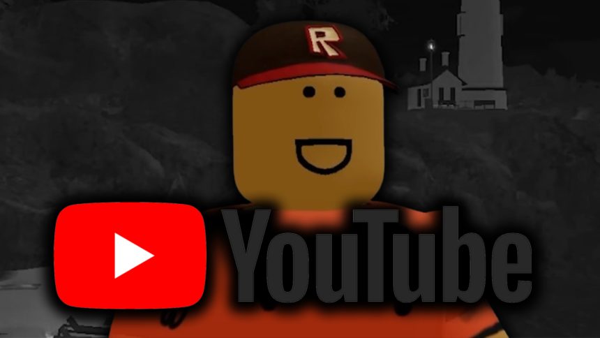 A photo of Schlep's Roblox character and the YouTube logo.