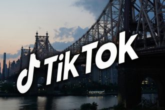 A photo of the Queensborough bridge overlayed with the TikTok logo.