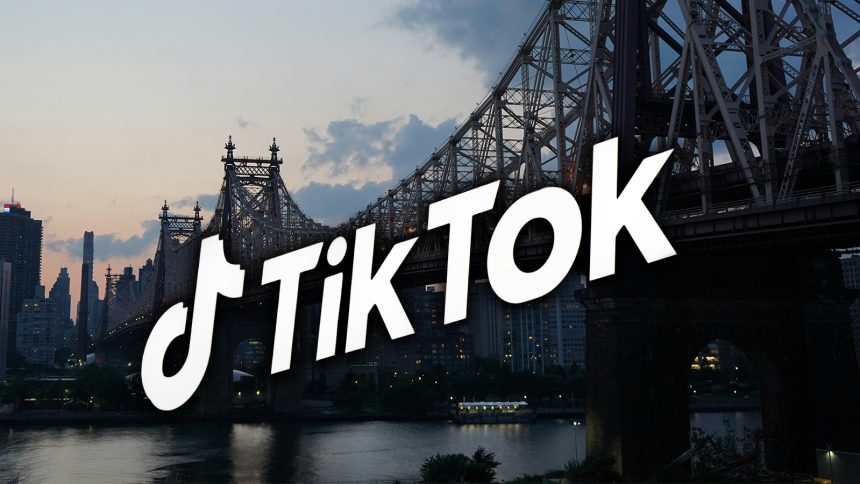 A photo of the Queensborough bridge overlayed with the TikTok logo.