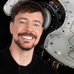 MrBeast and a bust of a robot.